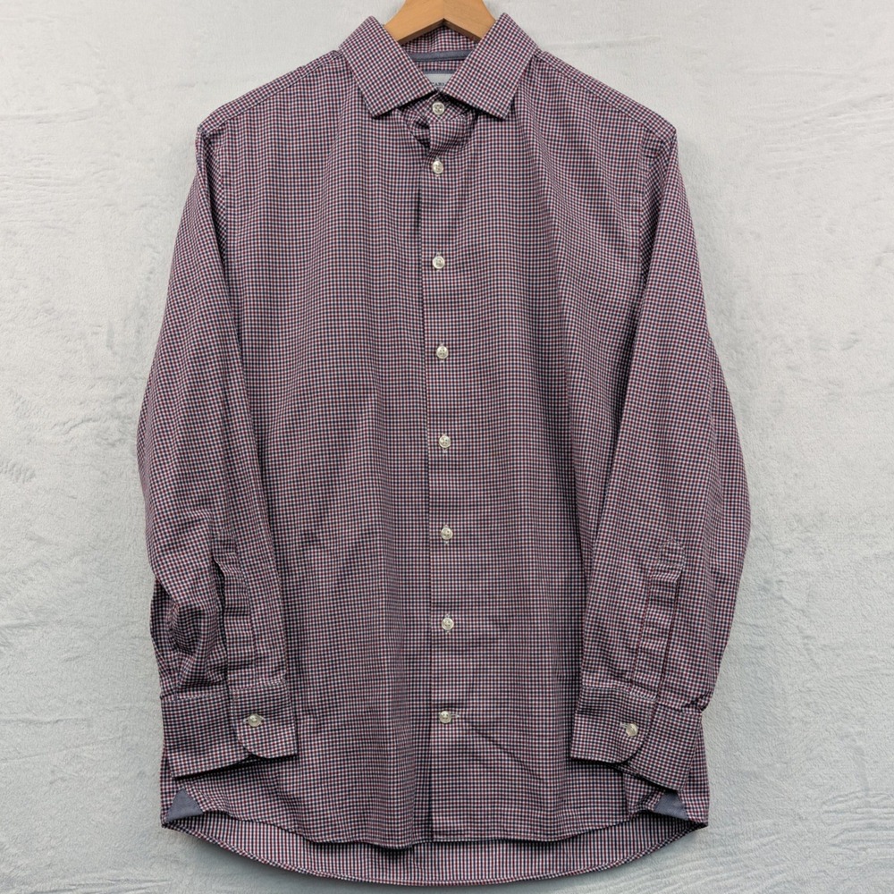 Charles Tyrwhitt Button-Down Shirt Men's 16/33 Red Gingham Slim Fit Long Sleeve